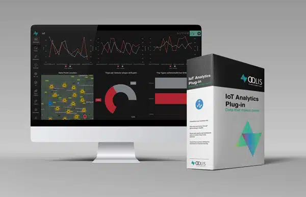 OQLIS IoT on computer monitor and on box