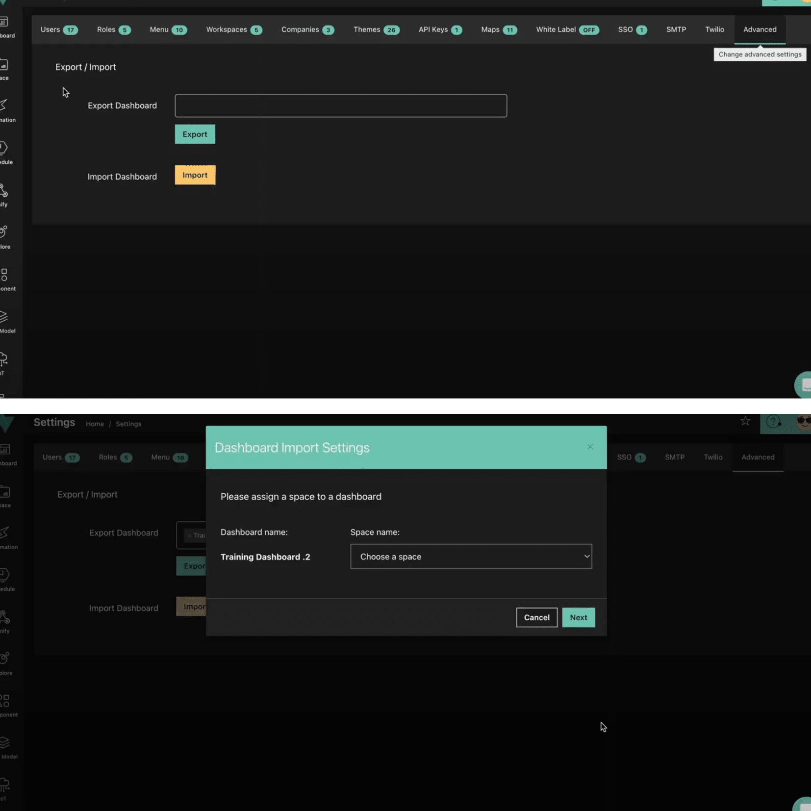 OQLIS Dashboard Import Export